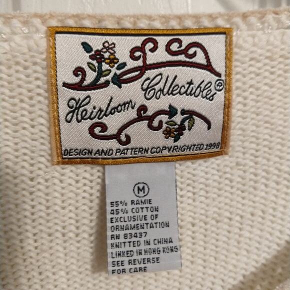 Vintage Heirloom Collectibles 90s Embroidered Cardigan in Ivory White Size M - Picture 6 of 6